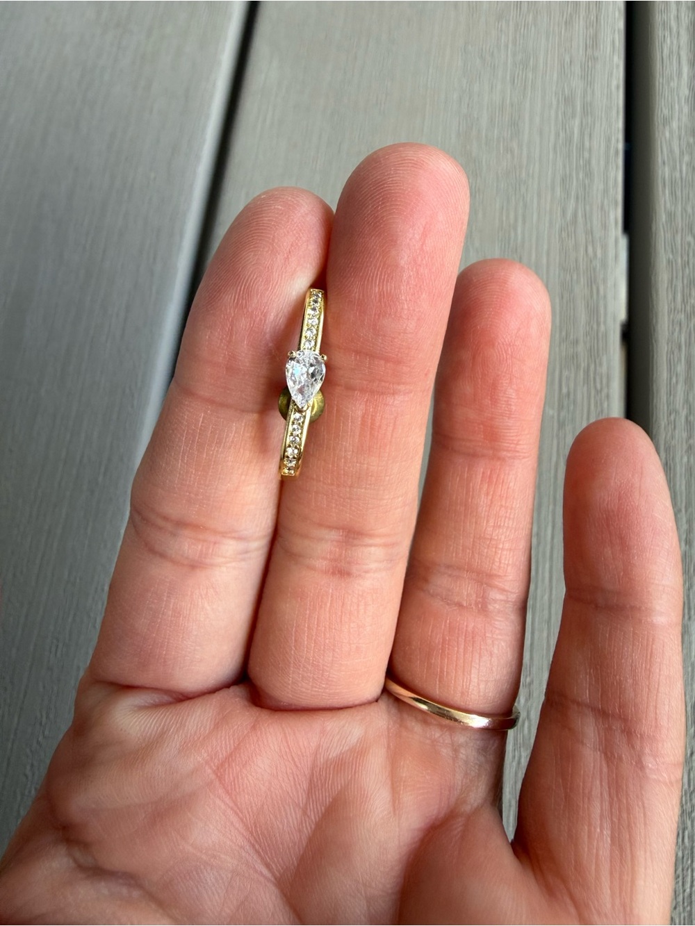 Anthropologie Gold Crystal Curved Bar Pear CZ Earrings